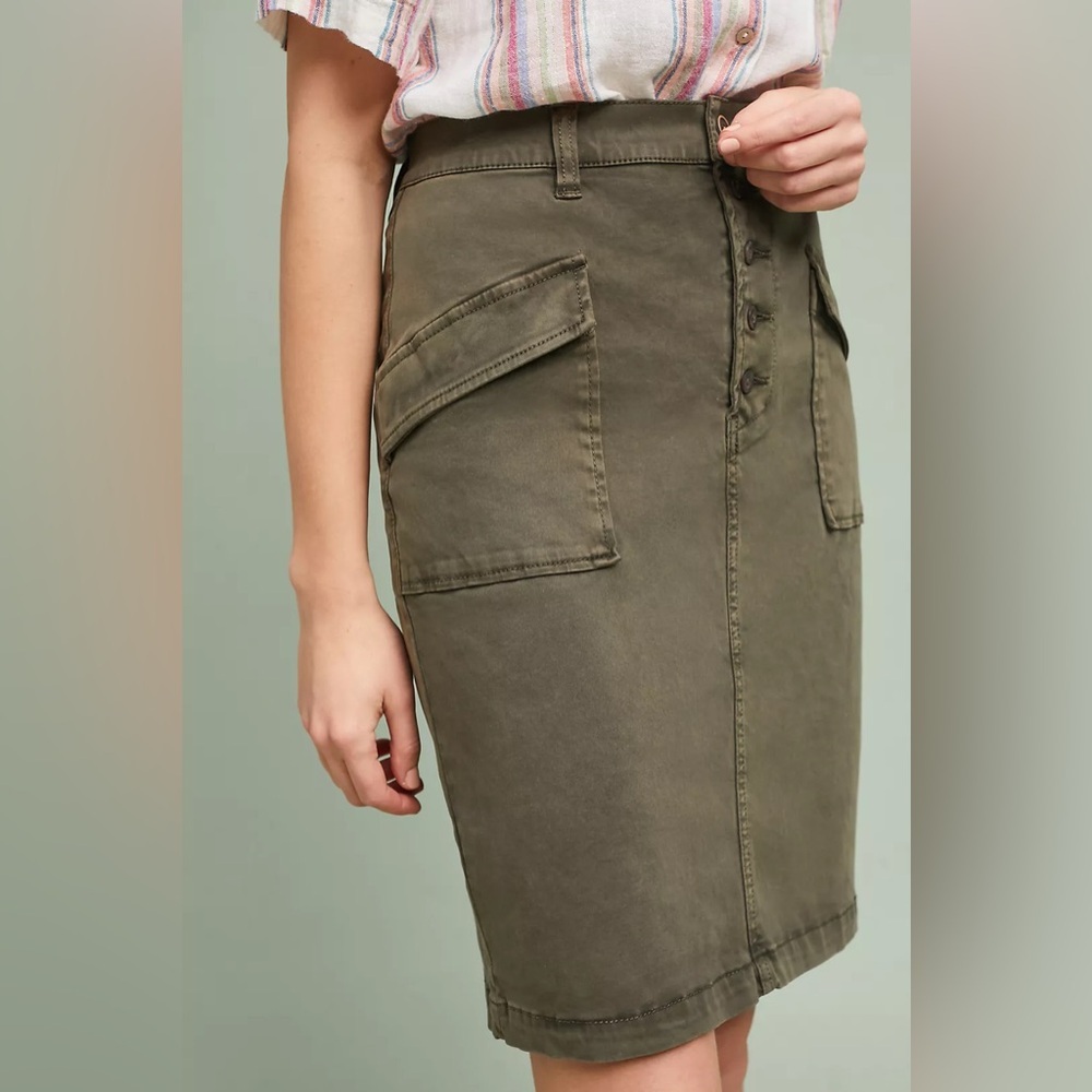 Anthropologie Pilcro and the Letterpress Green Chino Button Pencil Skirt Size 4P